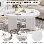 Table basse ronde de 84,8 cm avec plateau épais et pieds cannelés, table d'appoint pour salon et chambre, montage facile