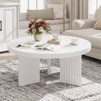 Table basse ronde de 84,8 cm avec plateau épais et pieds cannelés, table d'appoint pour salon et chambre, montage facile