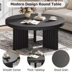 Table basse ronde de 84,8 cm avec plateau épais et pieds cannelés, table d'appoint pour salon et chambre, montage facile