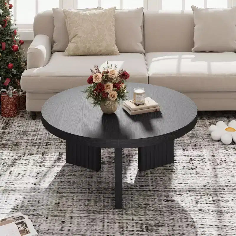 Table basse ronde de 84,8 cm avec plateau épais et pieds cannelés, table d'appoint pour salon et chambre, montage facile