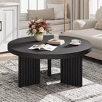 Table basse ronde de 84,8 cm avec plateau épais et pieds cannelés, table d'appoint pour salon et chambre, montage facile