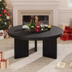 Table basse ronde de 84,8 cm avec plateau épais et pieds cannelés, table d'appoint pour salon et chambre, montage facile