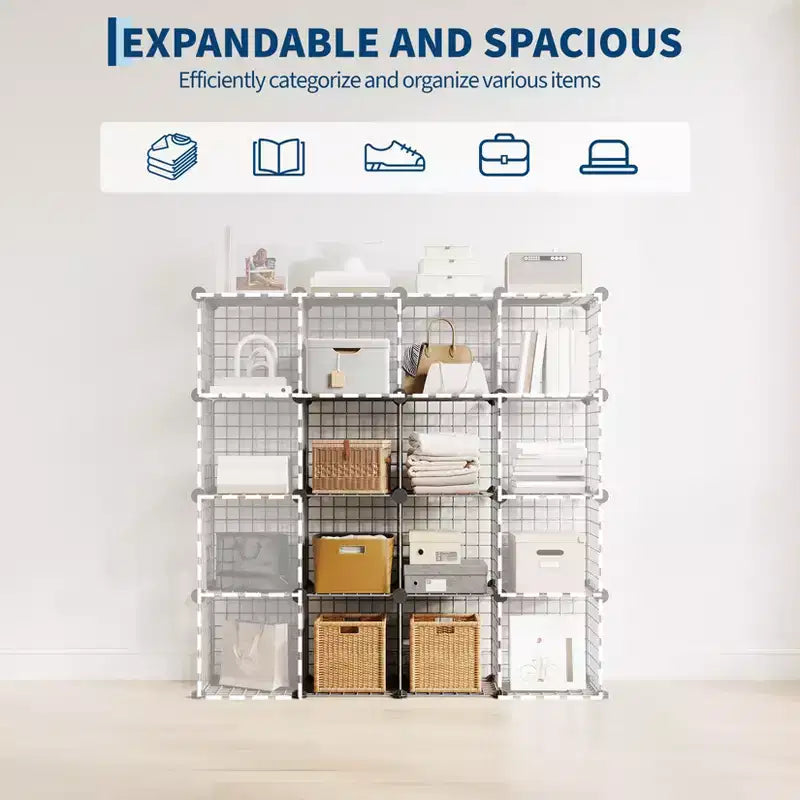 Étagère de rangement modulaire à 6 casiers en fil métallique, casiers de rangement métalliques, meuble de rangement ouvert pour entrée, chambre, salon, bureau
