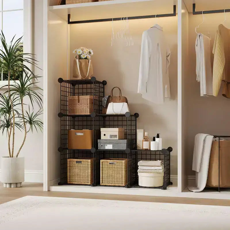 Étagère de rangement modulaire à 6 casiers en fil métallique, casiers de rangement métalliques, meuble de rangement ouvert pour entrée, chambre, salon, bureau