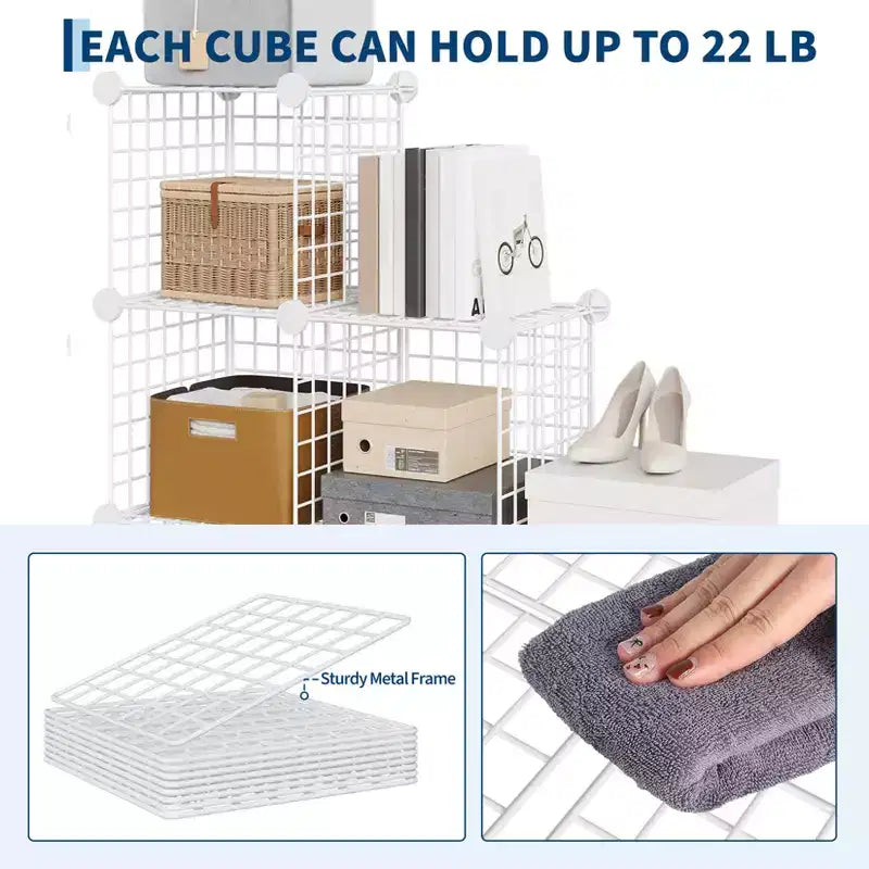 Étagère de rangement modulaire à 6 casiers en fil métallique, casiers de rangement métalliques, meuble de rangement ouvert pour entrée, chambre, salon, bureau