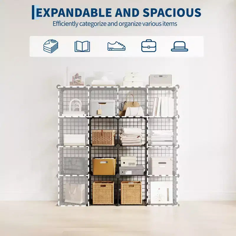 Étagère de rangement modulaire à 6 casiers en fil métallique, casiers de rangement métalliques, meuble de rangement ouvert pour entrée, chambre, salon, bureau