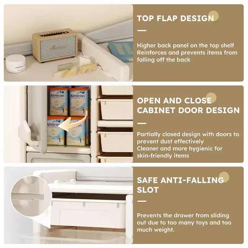 Meuble de rangement pour jouets d'enfants, favorise l'autonomie, gain de place, facile à nettoyer, multifonctionnel et écologique
