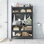 Étagère de cuisine haute de 65 po avec armoire à porte basculante, support de micro-ondes à 5 niveaux, bar à café, Gris