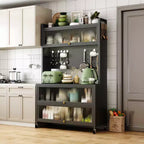 Étagère de cuisine haute de 65 po avec armoire à porte basculante, support de micro-ondes à 5 niveaux, bar à café, Gris