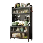 Étagère de cuisine haute de 65 po avec armoire à porte basculante, support de micro-ondes à 5 niveaux, bar à café, Gris