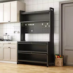 Étagère de cuisine haute de 65 po avec armoire à porte basculante, support de micro-ondes à 5 niveaux, bar à café, Gris