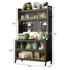 Étagère de cuisine haute de 65 po avec armoire à porte basculante, support de micro-ondes à 5 niveaux, bar à café, Gris