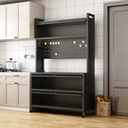 Étagère de cuisine haute de 65 po avec armoire à porte basculante, support de micro-ondes à 5 niveaux, bar à café, Gris