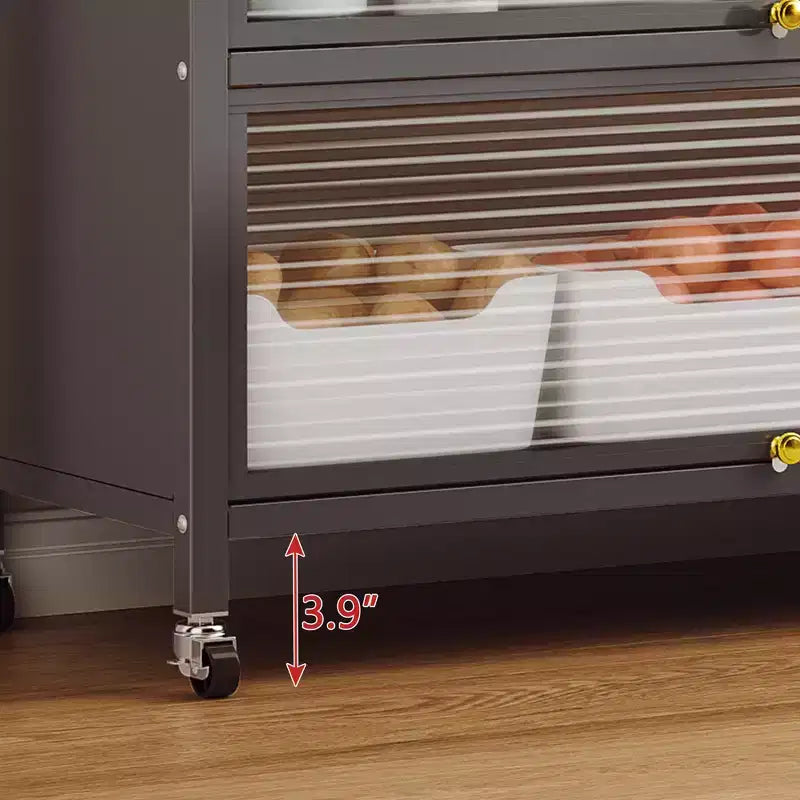 Étagère de cuisine haute de 65 po avec armoire à porte basculante, support de micro-ondes à 5 niveaux, bar à café, Gris