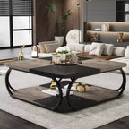 Lantine 39-Inch Coffee Table with Open Storage Shelf, Large Wood Square Low Center Table for Living Room, Home Office, Black Rustic Grey
