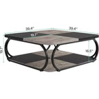 Table basse de 99 cm avec étagère de rangement ouverte, grande table basse carrée en bois pour salon, bureau, gris rustique noir