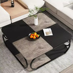 Table basse de 99 cm avec étagère de rangement ouverte, grande table basse carrée en bois pour salon, bureau, gris rustique noir