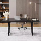Lantine 63-Inch Computer Desk, Modern Executive Office Desk with Metal Frame for Home Office, Study Writing Table, Light Black