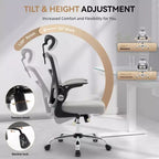 Chaise de bureau ergonomique à dossier haut en maille avec appui-tête et support lombaire, chaise de bureau pivotante réglable pour bureau à domicile