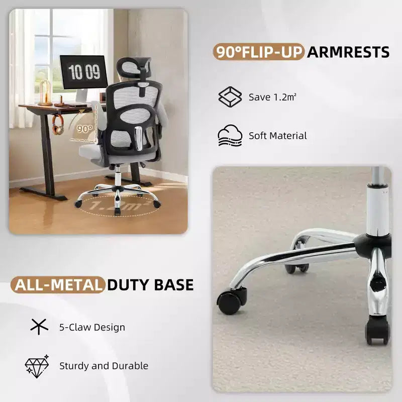 Chaise de bureau ergonomique à dossier haut en maille avec appui-tête et support lombaire, chaise de bureau pivotante réglable pour bureau à domicile