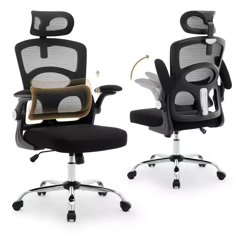 Chaise de bureau ergonomique à dossier haut en maille avec appui-tête et support lombaire, chaise de bureau pivotante réglable pour bureau à domicile