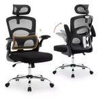 Chaise de bureau ergonomique à dossier haut en maille avec appui-tête et support lombaire, chaise de bureau pivotante réglable pour bureau à domicile