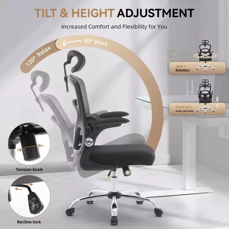 Chaise de bureau ergonomique à dossier haut en maille avec appui-tête et support lombaire, chaise de bureau pivotante réglable pour bureau à domicile