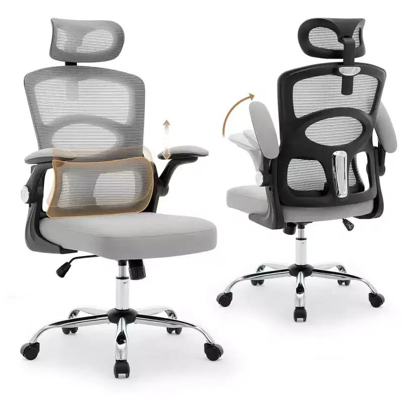 Chaise de bureau ergonomique à dossier haut en maille avec appui-tête et support lombaire, chaise de bureau pivotante réglable pour bureau à domicile