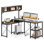 Costway L-Shaped Computer Desk with Power Outlets, 62 Corner Desk with Storage Hutch