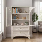 Meuble Vitrine Haute 132.5 cm avec Rangement, 2 Tiroirs et Étagères Réglables, pour Salon et Chambre, Blanc