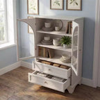 Meuble Vitrine Haute 132.5 cm avec Rangement, 2 Tiroirs et Étagères Réglables, pour Salon et Chambre, Blanc