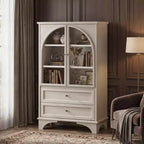 Meuble Vitrine Haute 132.5 cm avec Rangement, 2 Tiroirs et Étagères Réglables, pour Salon et Chambre, Blanc