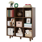9-Tier Mid-Century Modern Bookshelf-Rustic Brown Wood Cube Storage Organizer with Anti-Tipping Legs for Living Room/Home Office (9-Cube, Retro Brown)