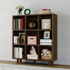 Étagère 9 niveaux style moderne du milieu du siècle - Organisateur de rangement cubique en bois marron rustique avec pieds anti-basculement pour salon/bureau à domicile (9 cubes, marron rétro)