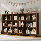 Étagère 9 niveaux style moderne du milieu du siècle - Organisateur de rangement cubique en bois marron rustique avec pieds anti-basculement pour salon/bureau à domicile (9 cubes, marron rétro)