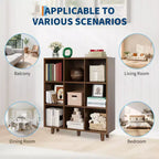 Étagère 9 niveaux style moderne du milieu du siècle - Organisateur de rangement cubique en bois marron rustique avec pieds anti-basculement pour salon/bureau à domicile (9 cubes, marron rétro)