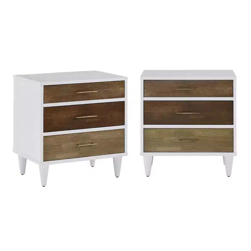 Table de chevet Agatha blanche et fini naturel à 3 tiroirs – Blanc