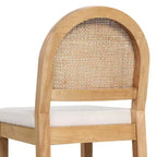 Tabouret de bar à hauteur de comptoir incurvé en bois naturel, chêne, rotin et tissu bouclé crème : Rembourré, capacité de 136 kg