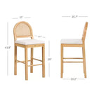 Tabouret de bar à hauteur de comptoir incurvé en bois naturel, chêne, rotin et tissu bouclé crème : Rembourré, capacité de 136 kg