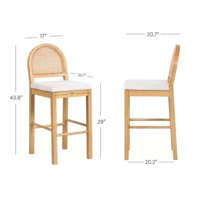 Tabouret de bar à hauteur de comptoir incurvé Bailey en bois naturel, chêne, rotin et tissu bouclé crème : Rembourré, capacité de 136 kg