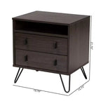 Table de chevet bois et métal, 2 tiroirs, marron/noir – Meuble de chevet moderne avec étagère ouverte