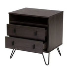 Table de chevet bois et métal, 2 tiroirs, marron/noir – Meuble de chevet moderne avec étagère ouverte