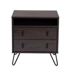 Table de chevet bois et métal, 2 tiroirs, marron/noir – Meuble de chevet moderne avec étagère ouverte