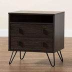Table de chevet bois et métal, 2 tiroirs, marron/noir – Meuble de chevet moderne avec étagère ouverte