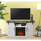 Meuble TV avec foyer électrique et coupe-scie pour téléviseurs jusqu'à 60 po : Essentiels pour la maison, console porte de grange, gestion des câbles