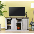 Meuble TV avec foyer électrique et coupe-scie pour téléviseurs jusqu'à 60 po : Essentiels pour la maison, console porte de grange, gestion des câbles