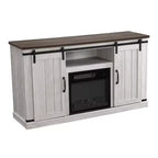 Meuble TV avec foyer électrique et coupe-scie pour téléviseurs jusqu'à 60 po : Essentiels pour la maison, console porte de grange, gestion des câbles