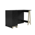Nexera Atypik 2 Drawer Desk Black/Birch Plywood: Lacquered MDF, Open Storage Shelf, Adult Assembly Required