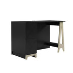 Nexera Atypik 2 Drawer Desk Black/Birch Plywood: Lacquered MDF, Open Storage Shelf, Adult Assembly Required