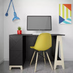Bureau 2 tiroirs Noir/Contreplaqué de bouleau : MDF laqué, étagère de rangement ouverte, assemblage par un adulte requis